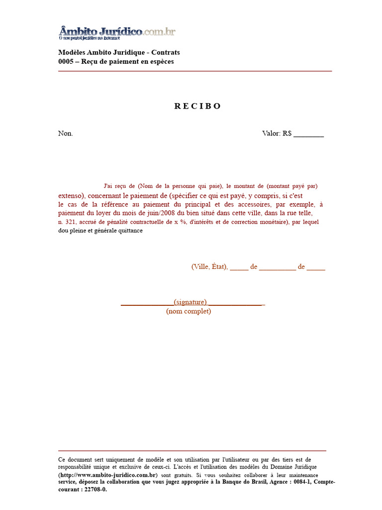 Modèle de reçu de paiement en espèces | PDF