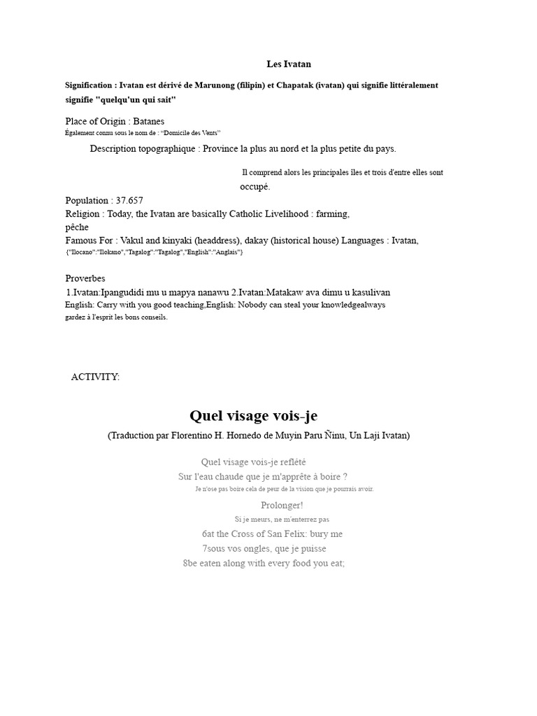 Culture et Traditions des Ivatan | PDF