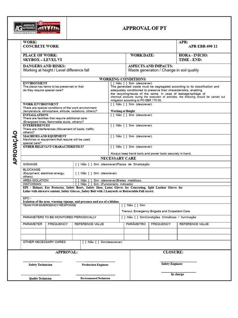 Work Permit for Concrete Work - Skybox | PDF | Waste