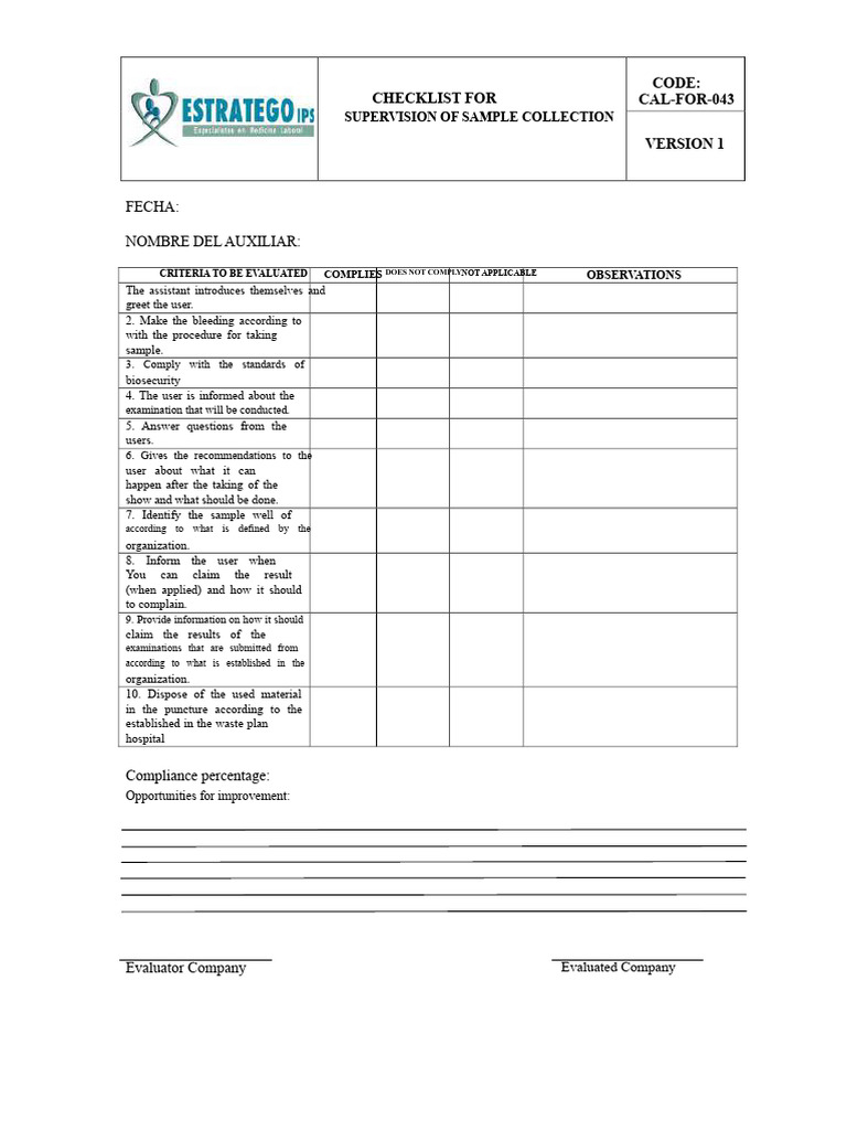 Cal-For-043 Checklist Supervision of Sampling PDF | PDF