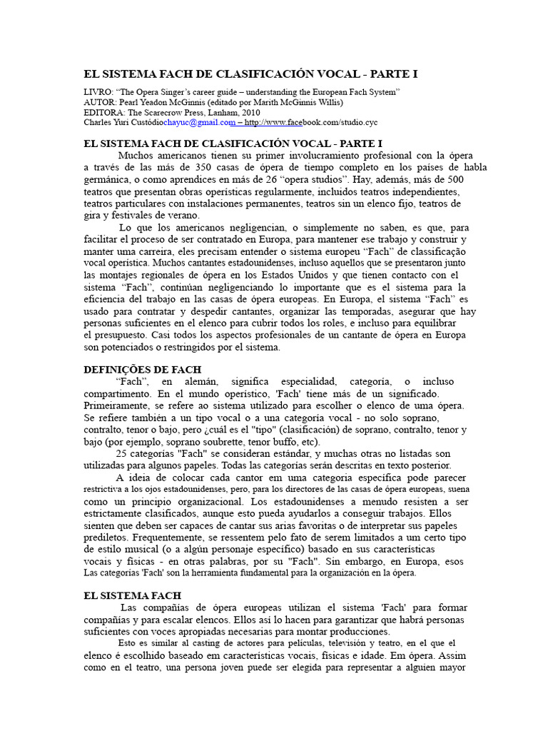 Introducción al Sistema Fach Vocal | PDF | Ópera | Canto