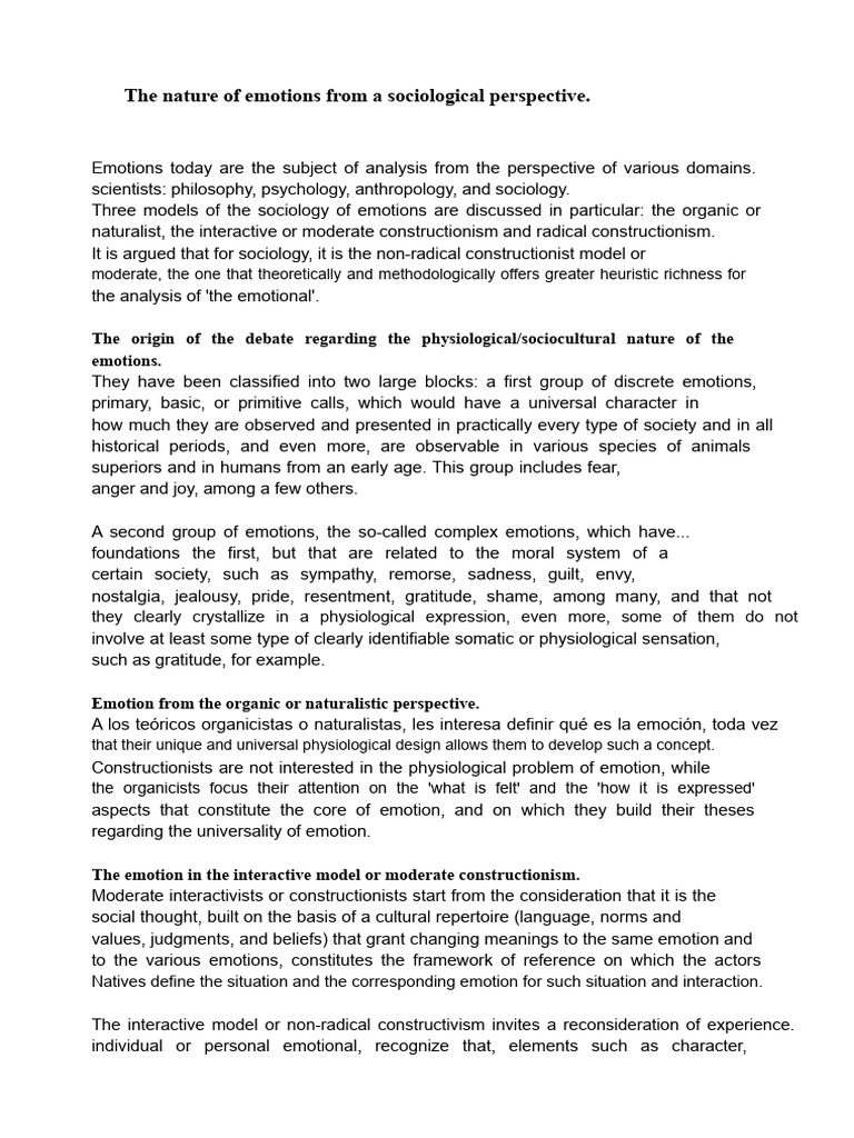 The Nature of Emotions From A Sociological Perspective | PDF | Emotions ...