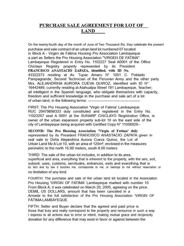 Purchase and Sale Agreement For A Plot of Land | PDF | Justice | Crime ...
