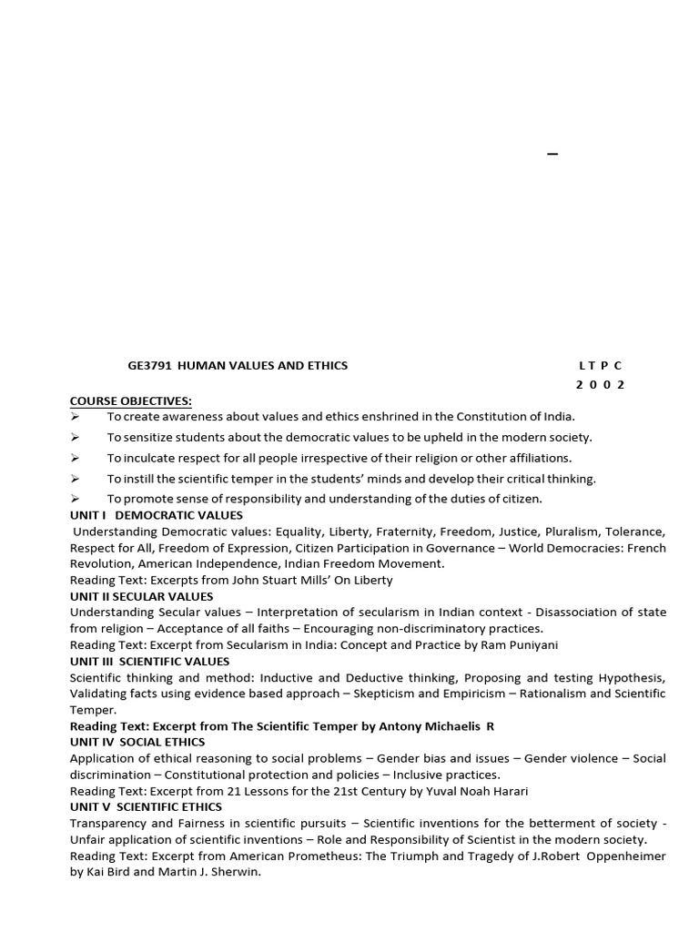 Human Values and Ethics Question Bank | PDF | Inductive Reasoning ...