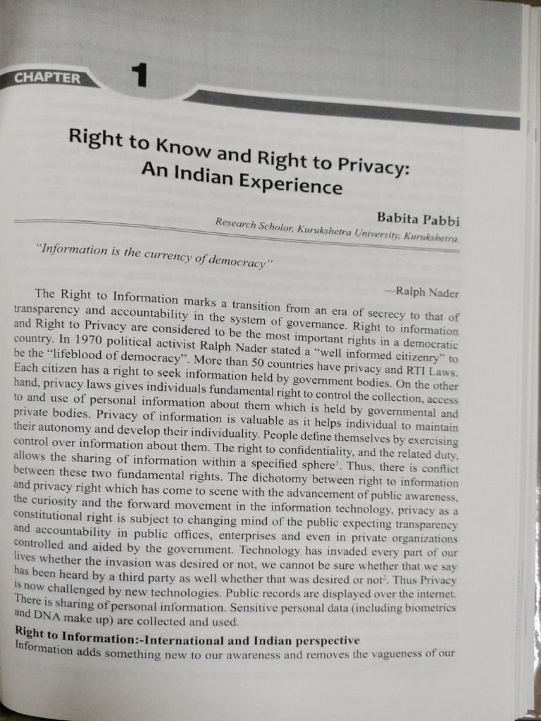 Right to Information vs. Privacy in India | PDF | Privacy | Right To ...