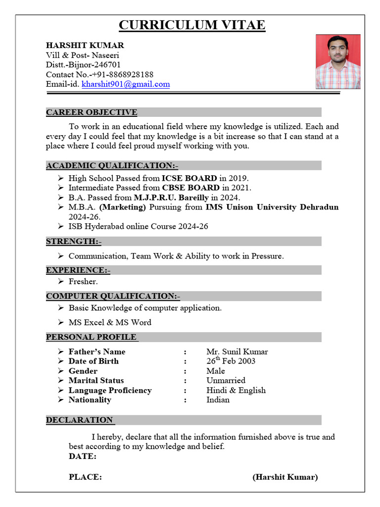 Harshit Kumar Resume | PDF