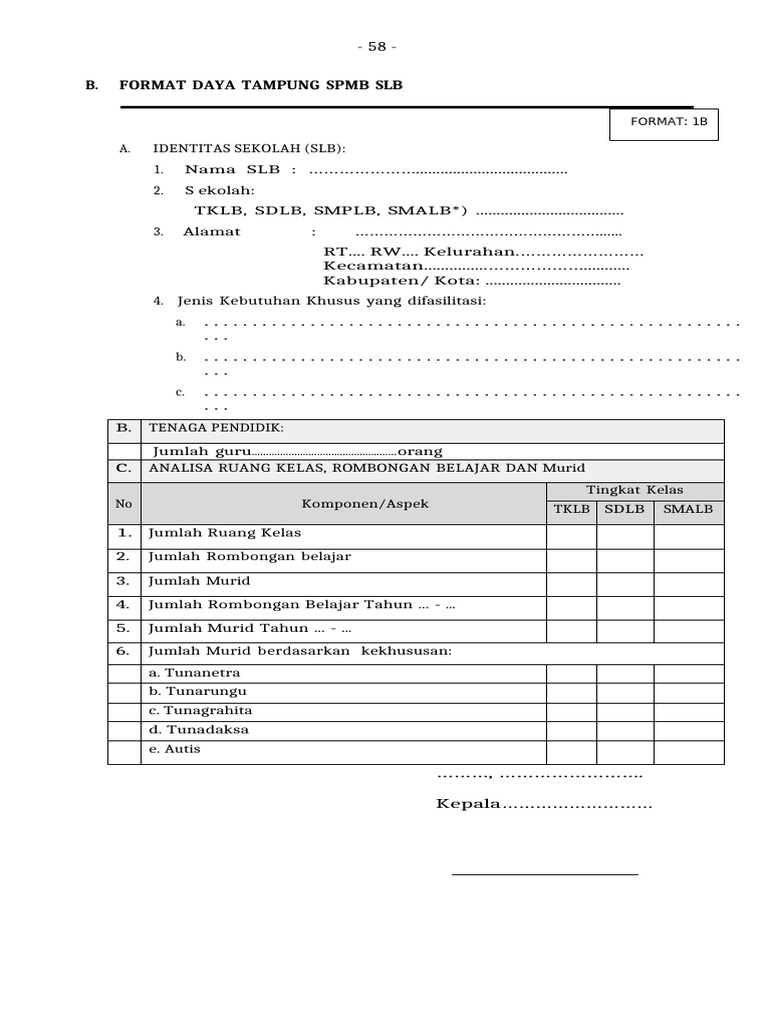 Format Daya Tampung SPMB SLB | PDF