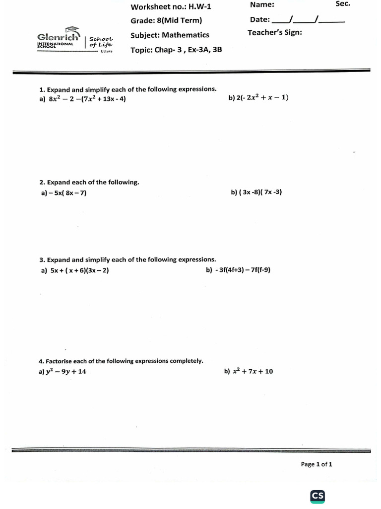 Grade 8 Homework 1 | PDF