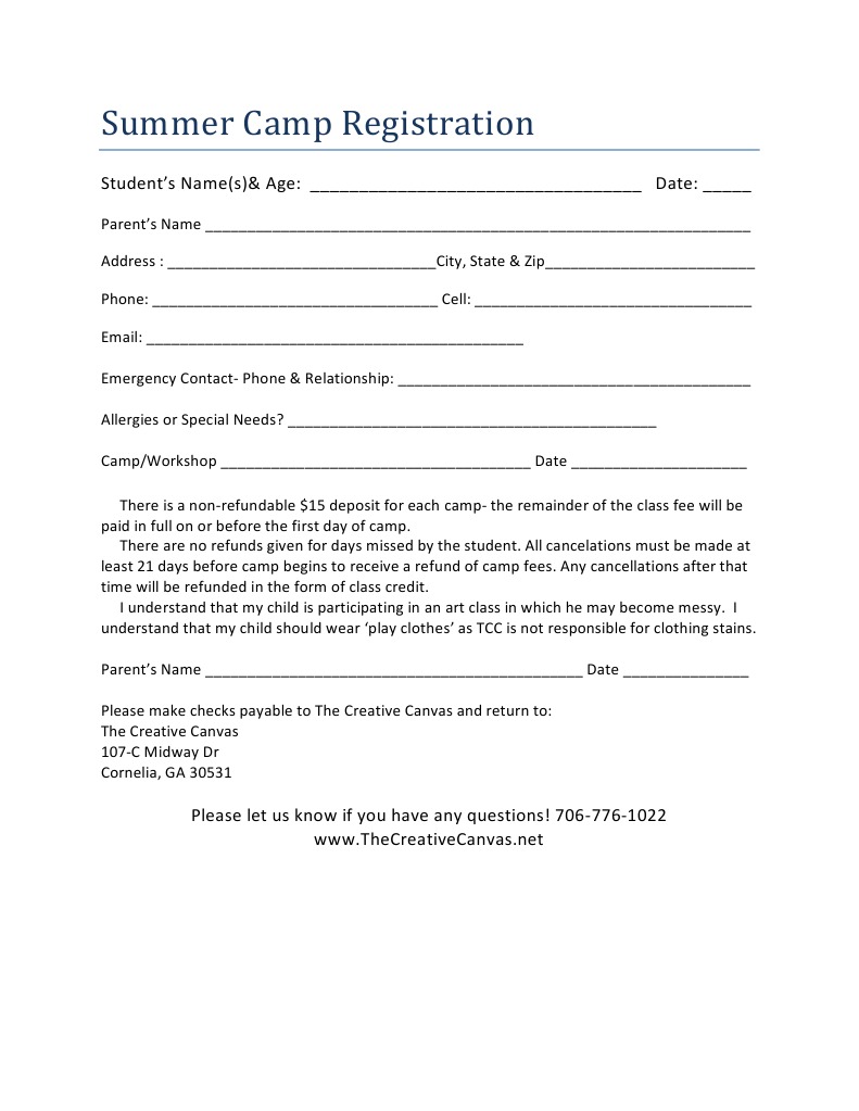 Summer Camp Registration Form | PDF | Career & Growth | Finance & Money ...