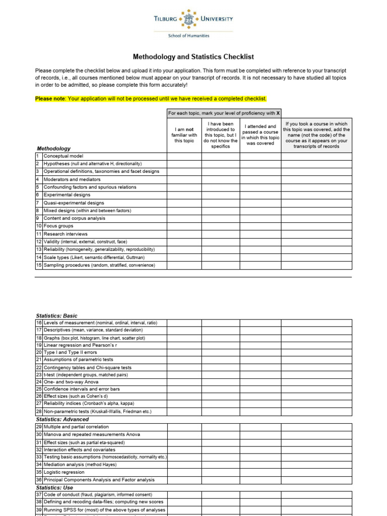 Methodology and Statistics Checklist | PDF | Statistics | Effect Size