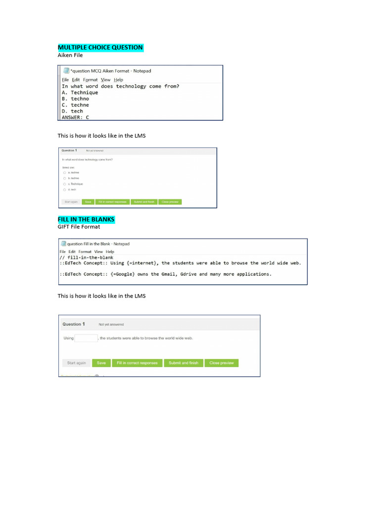 GIFT File Format for LMS Assessments | PDF