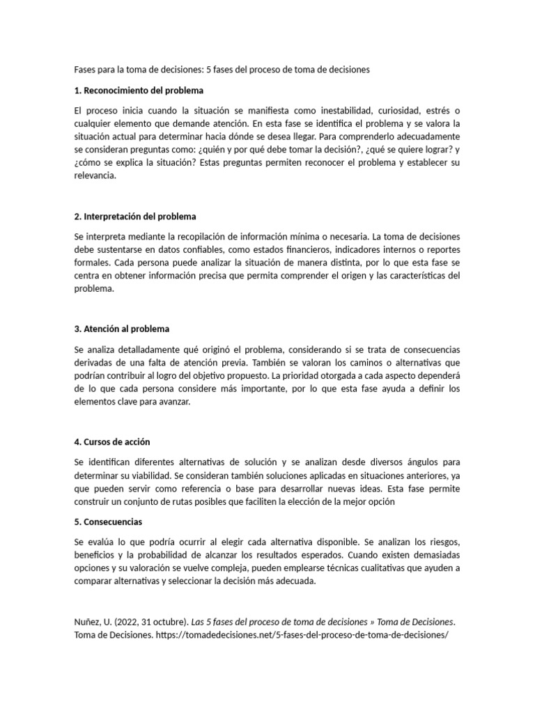 Fases para La Toma de Decisiones | PDF
