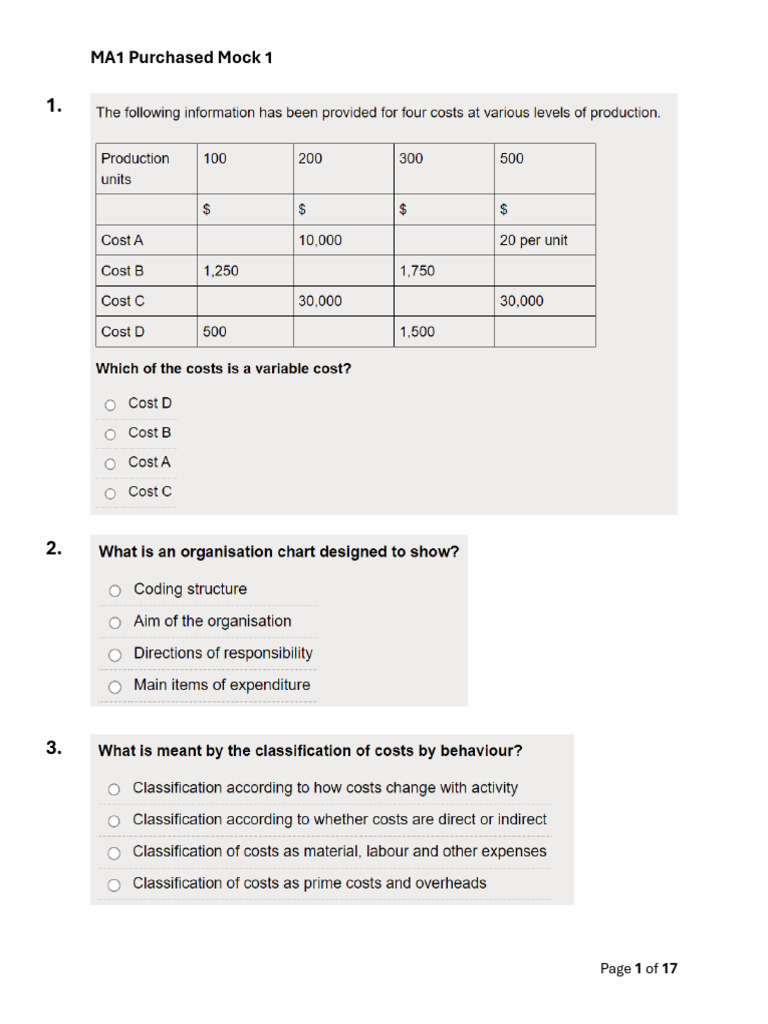 MA1 Mock Purchase Overview | PDF