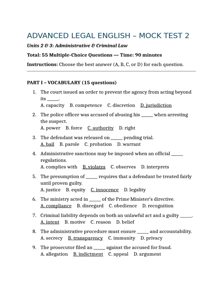 Mock Test 2 - Administrative and Criminal Law | PDF | Burden Of Proof ...