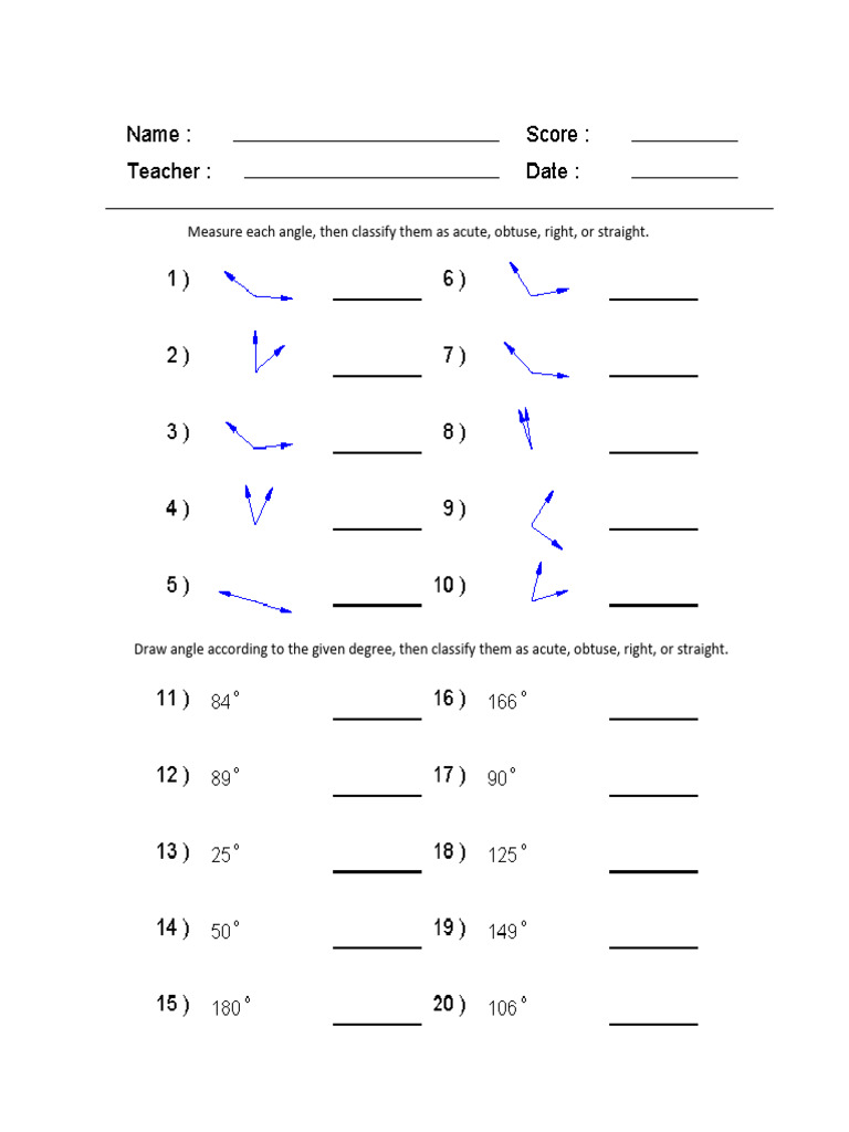 Worksheet For Angle | PDF