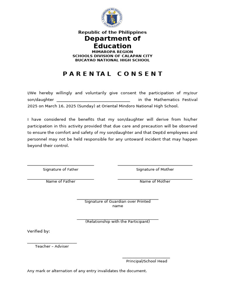 Parental Consent for Math Festival 2025 | PDF