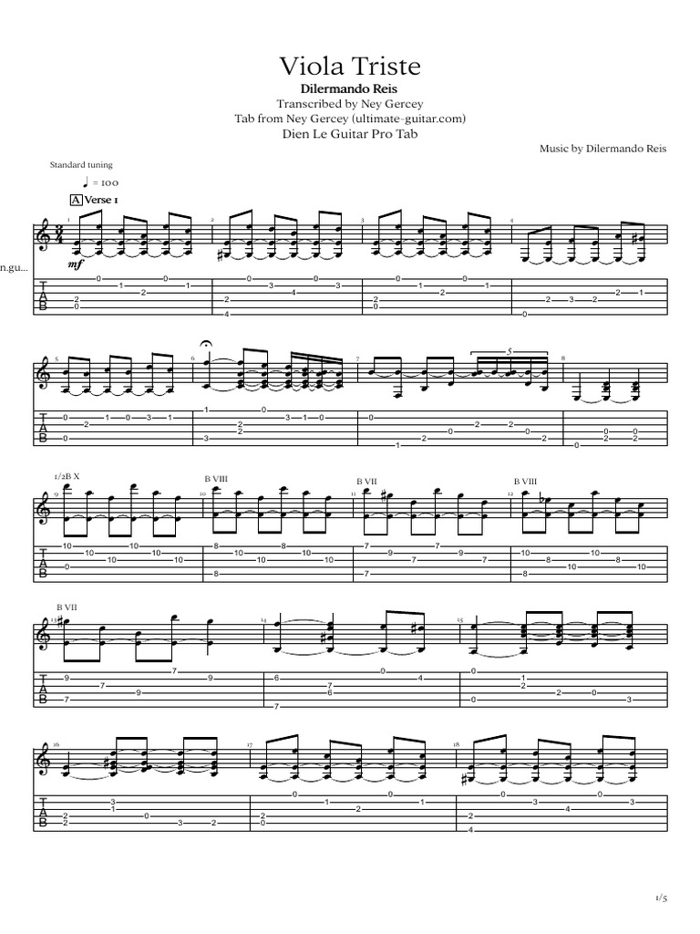 Viola Triste Guitar Tab by Reis | PDF | Guitar Family Instruments ...