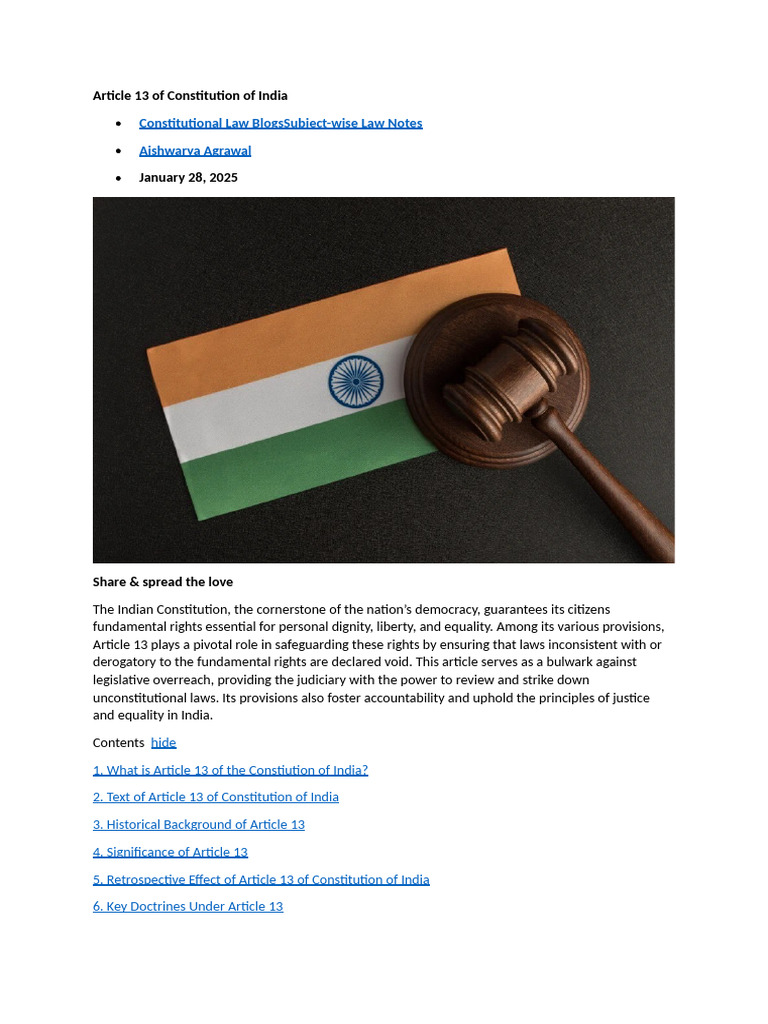 Article 13 of Constitution of India | PDF | Government | Public Law