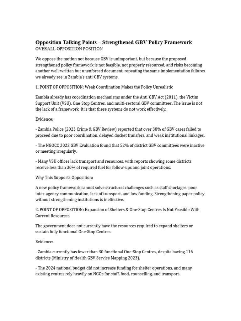 Opposition_GBV_Talking_Points | PDF | Policy