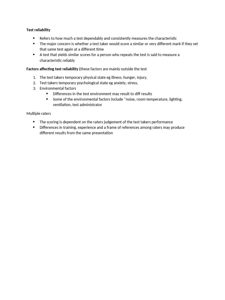Test Reliability Inclusive Test | PDF