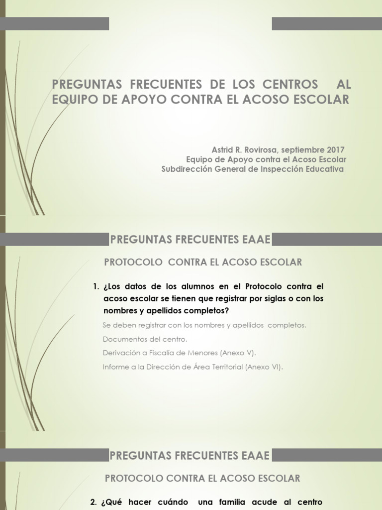 Preguntas Frecuentes de Los Centros Al Equipo de Apoyo Contra El Acoso ...