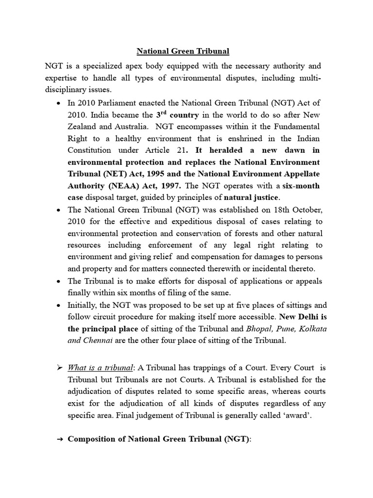 Overview of the National Green Tribunal | PDF | Tribunal | Jurisdiction