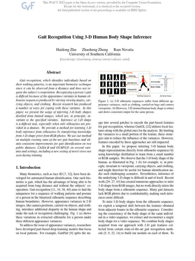 Zhu Gait Recognition Using 3-D Human Body Shape Inference WACV 2023 ...