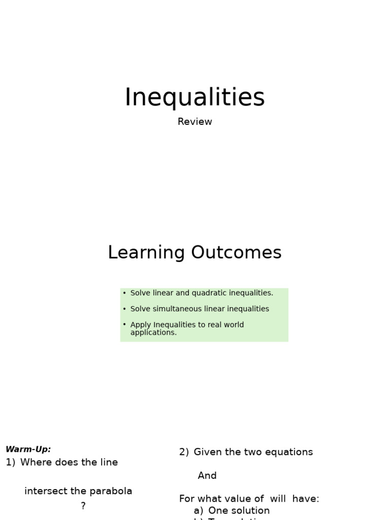 Lesson+2+ +Inequalities+Review | PDF | Quadratic Equation ...