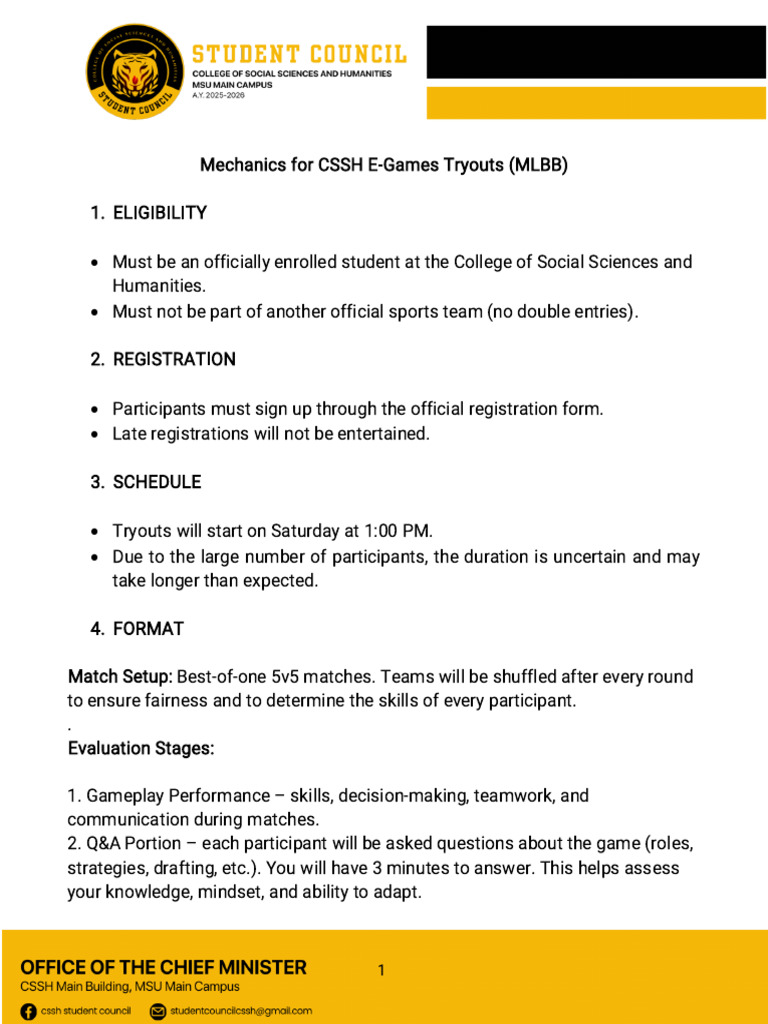 CSSH EGames Tryout Criteria | PDF