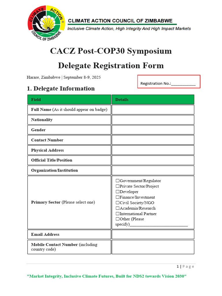 CACZ Post-COP30 Symposium Delegate Registration Form | PDF | Economies