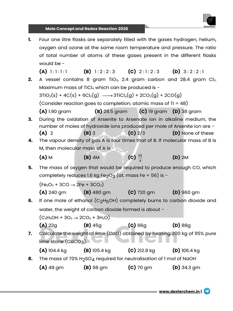 Mole Concept & Redox Reactions 2026 Guide | PDF | Chemical Reactions ...