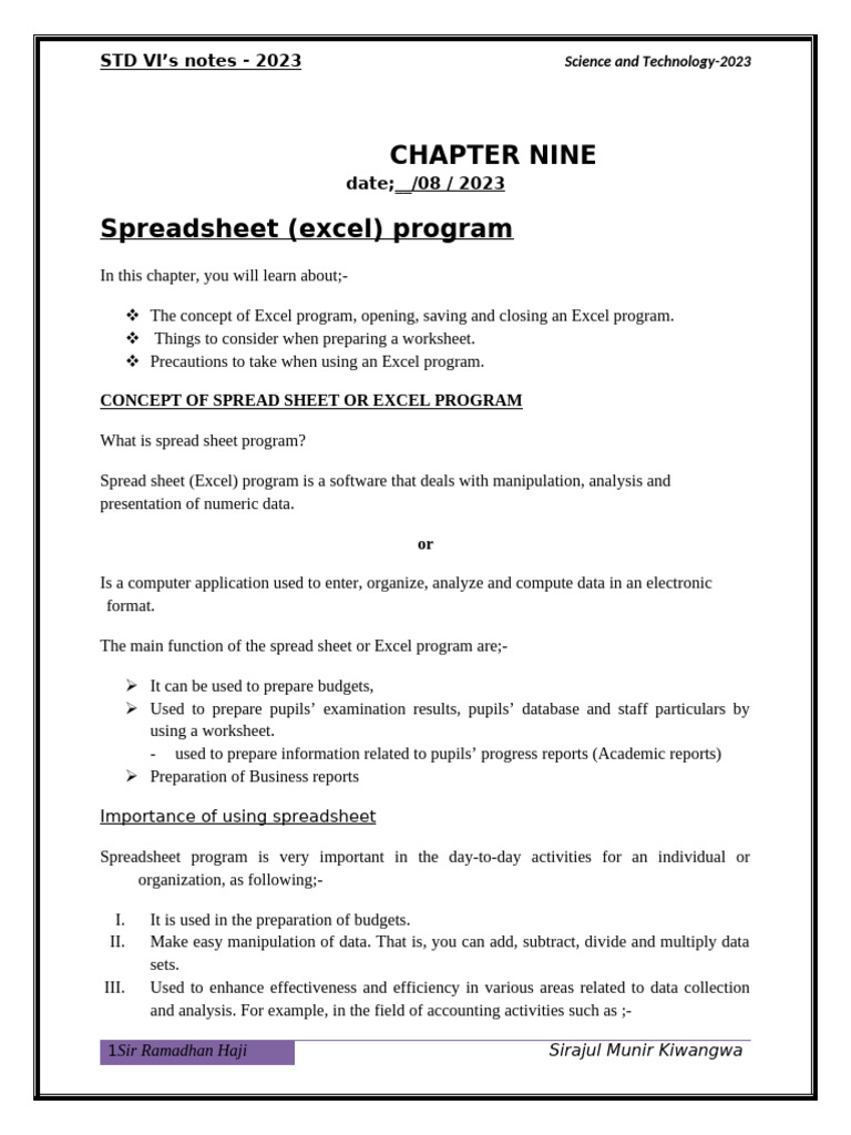 Excel Program Basics for Students | PDF | Microsoft Excel | Spreadsheet