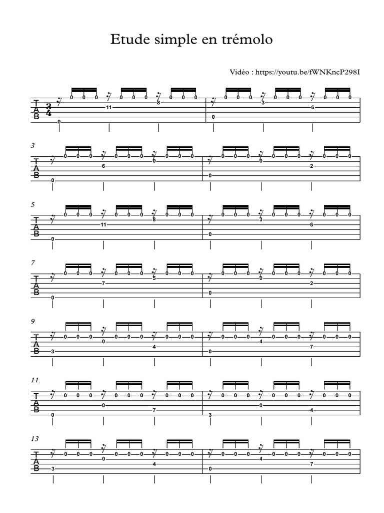 Etude Simple en Tremolo - Tabs | PDF | Musical Notation