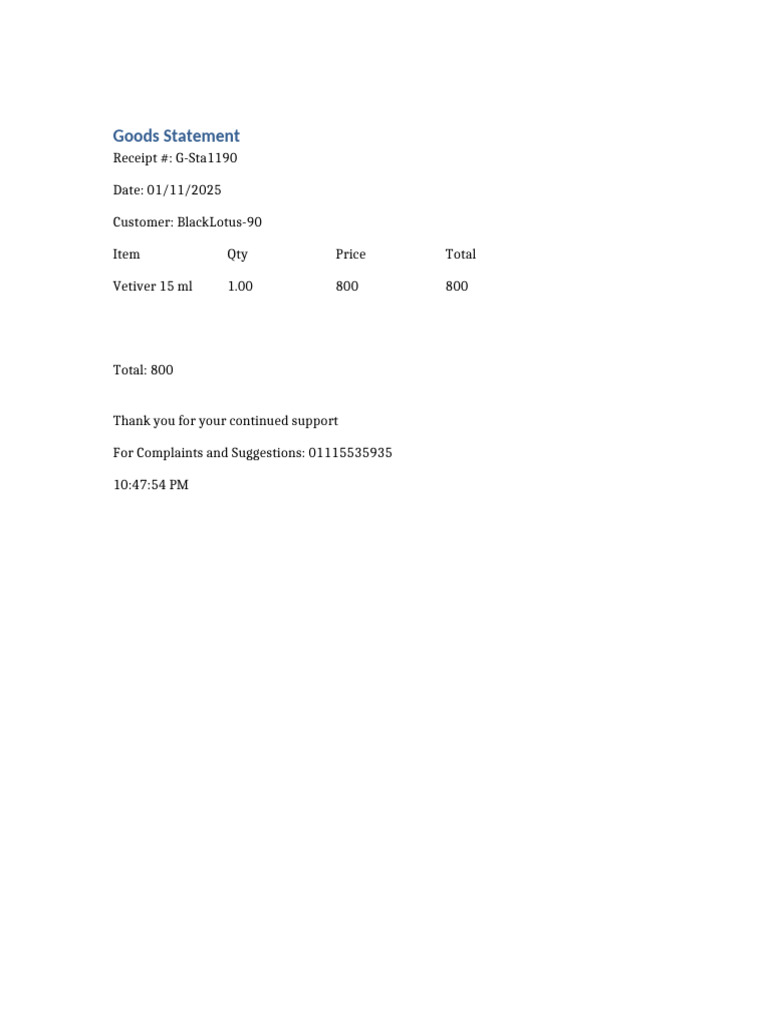 Goods Statement | PDF