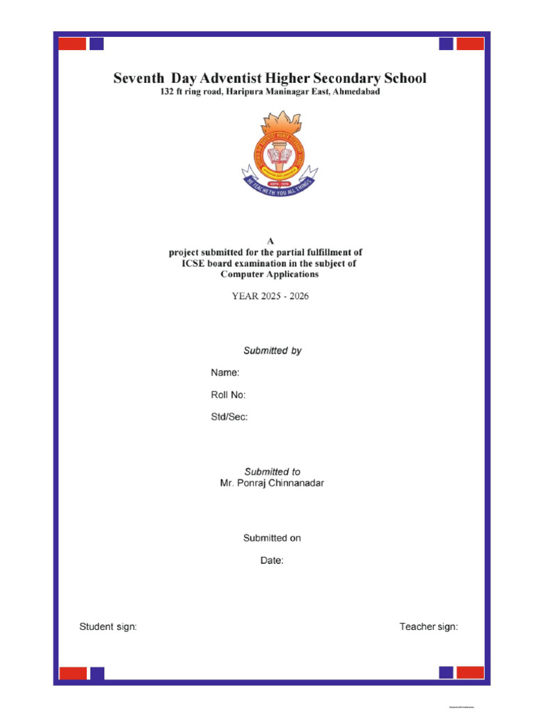 Project Front Page Ponraj | PDF