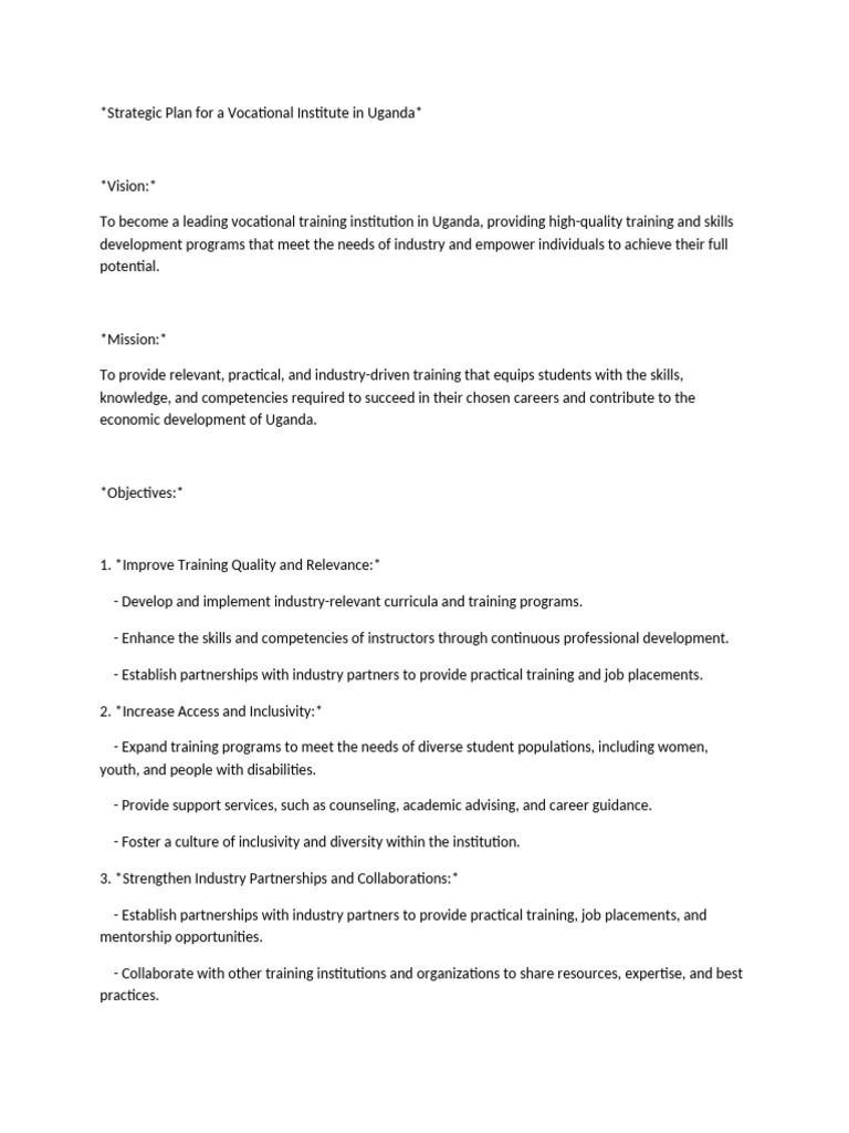 Strategic Plan for Vocational Training in Uganda | PDF | Vocational ...