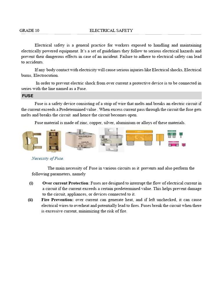 Electrical Safety - Notes | PDF | Fuse (Electrical) | Power Engineering