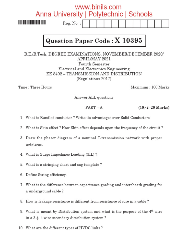Transmission and Distribution Exam Paper | PDF | Electric Power ...