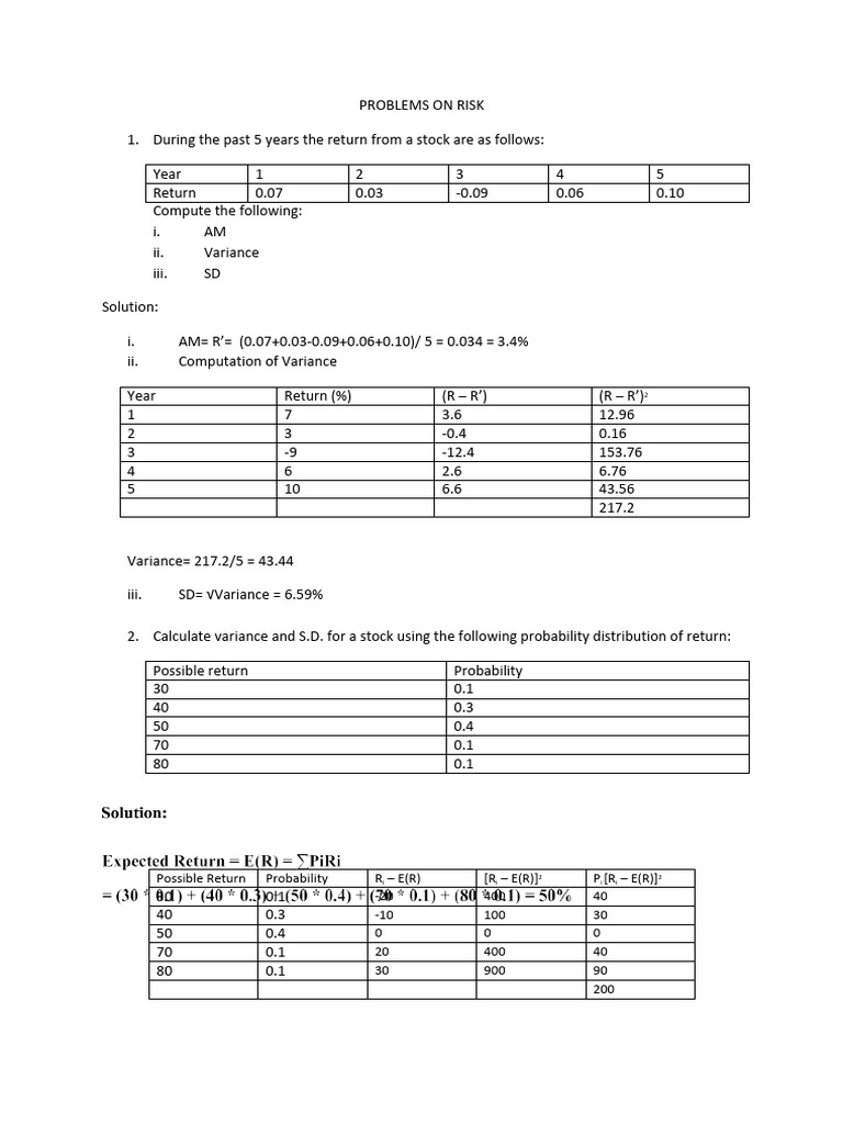 Risk Analysis: Returns, Variance & SD | PDF