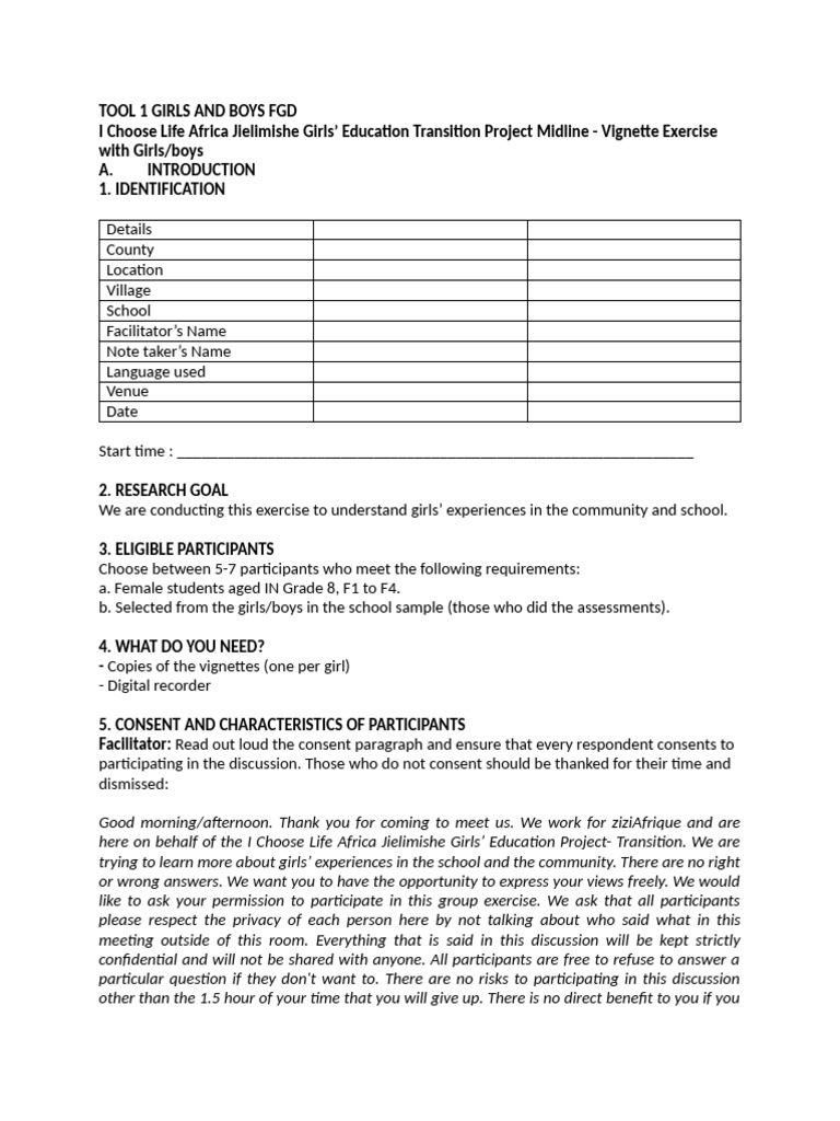 Girls' Education Focus Group Guide | PDF | Mentorship | Educational ...