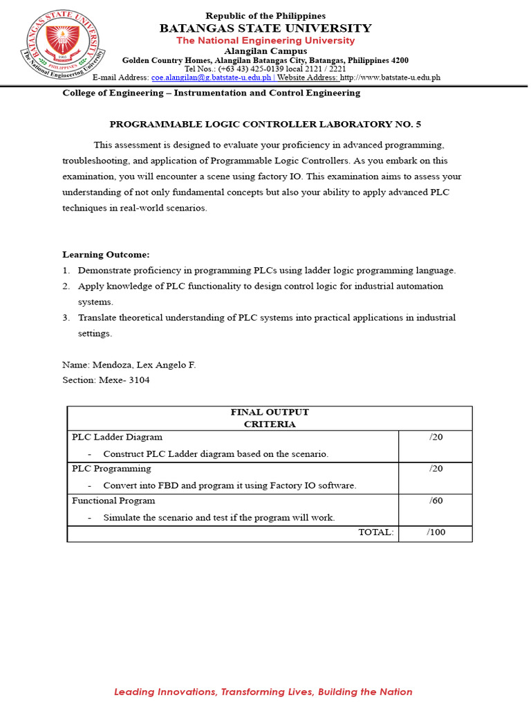 Advanced PLC Programming Assessment | PDF | Programmable Logic ...
