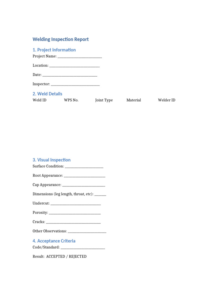Welding Inspection Report Template | PDF