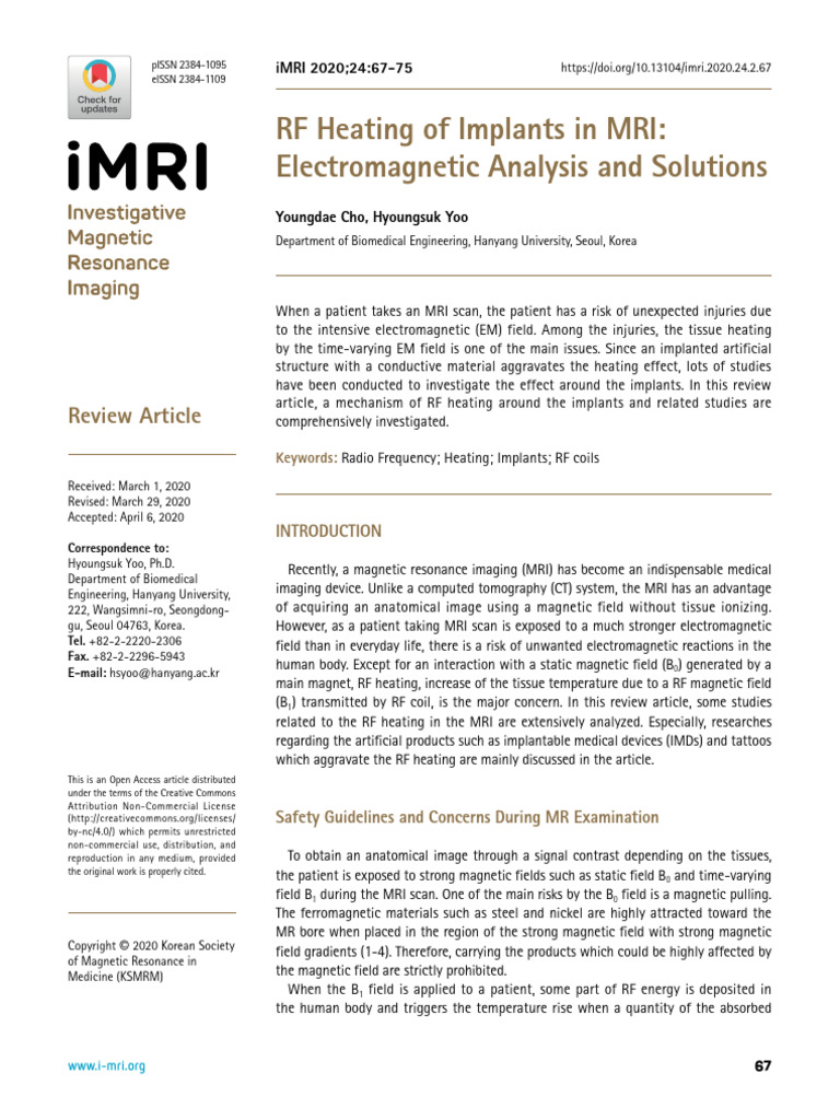 RF Heating Risks of Implants in MRI | PDF | Magnetic Resonance Imaging ...