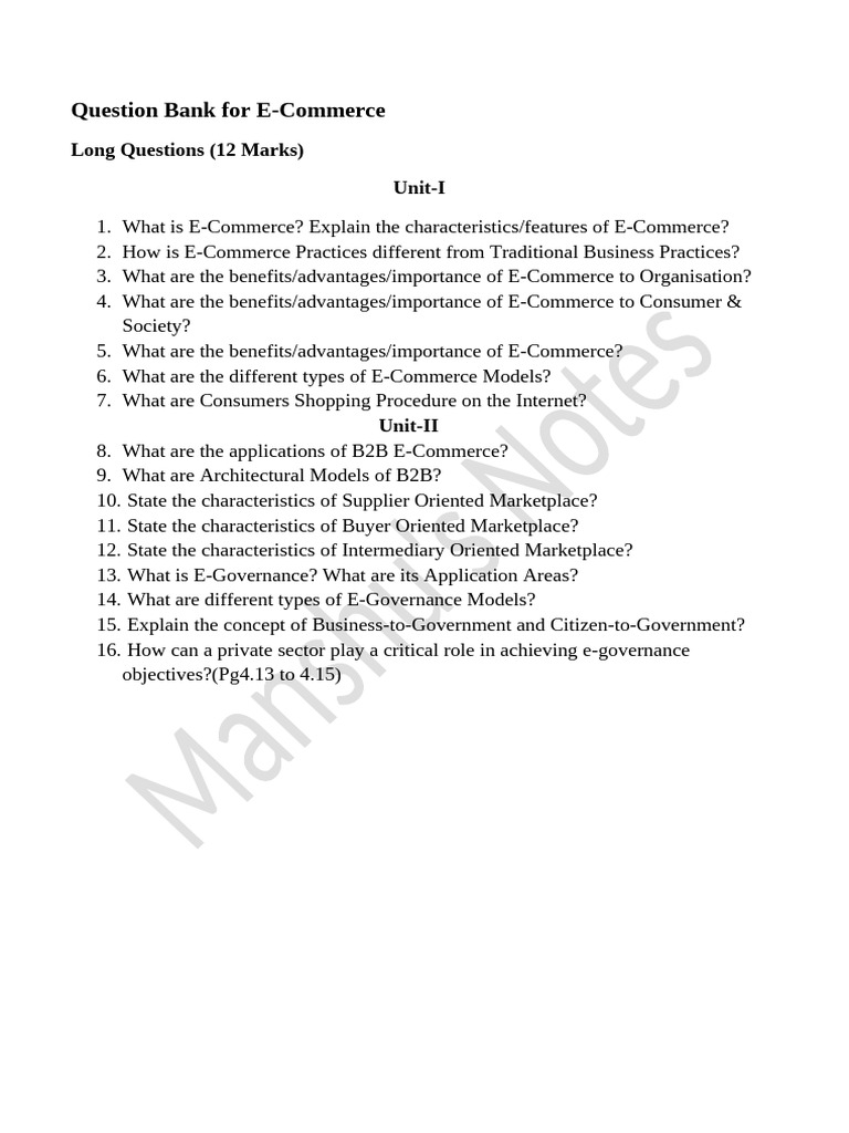 E-Commerce Question Bank for Students | PDF