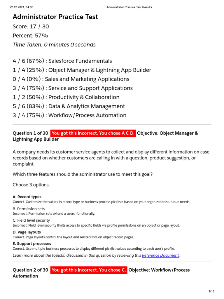 Salesforce Admin Practice Test Results | PDF | Queue (Abstract Data ...