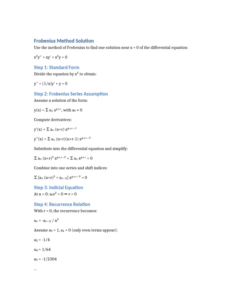 Frobenius Method for Differential Equations | PDF
