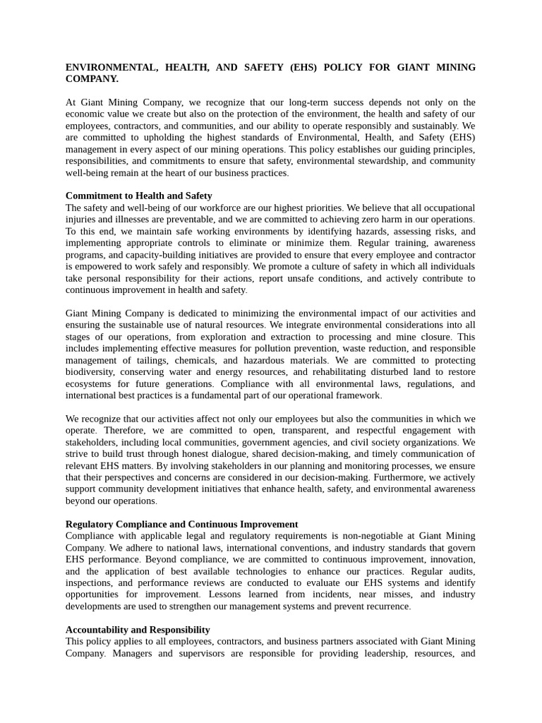 EHS Policy GMC | PDF | Safety | Occupational Safety And Health