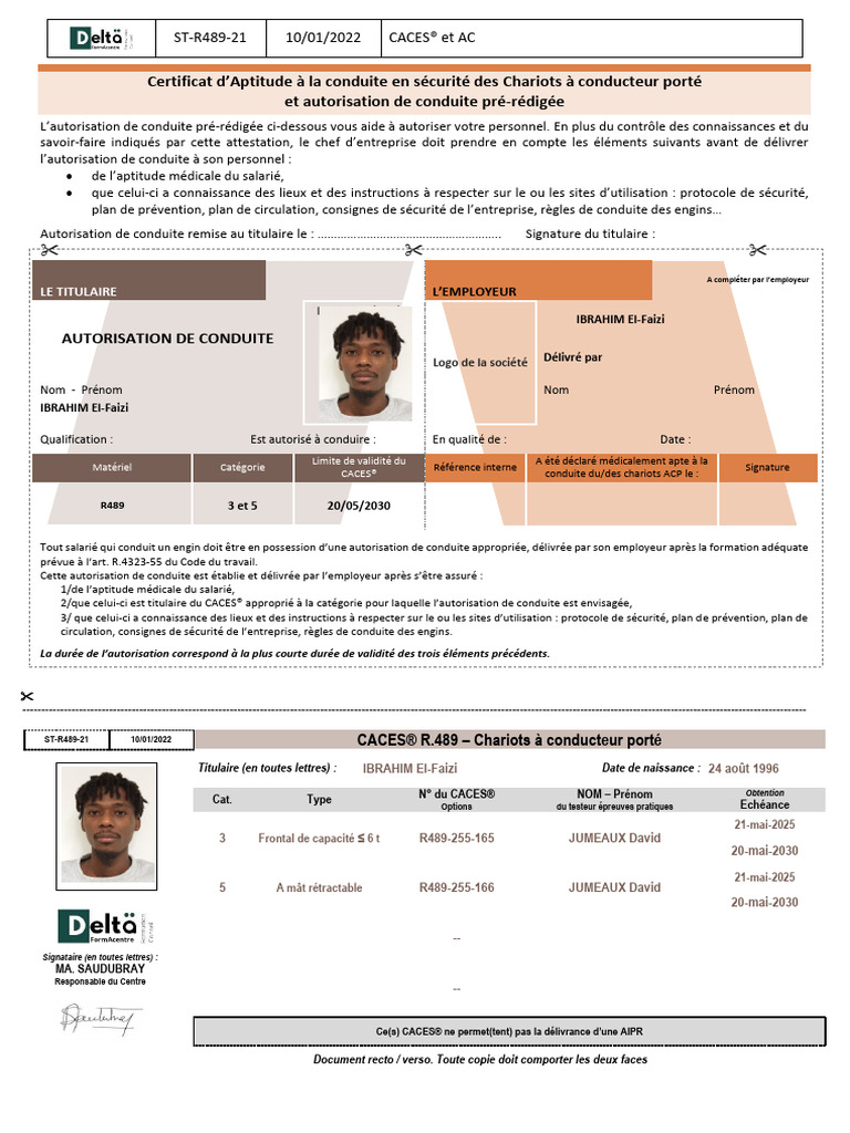 Autorisation de conduite CACES® R489 | PDF