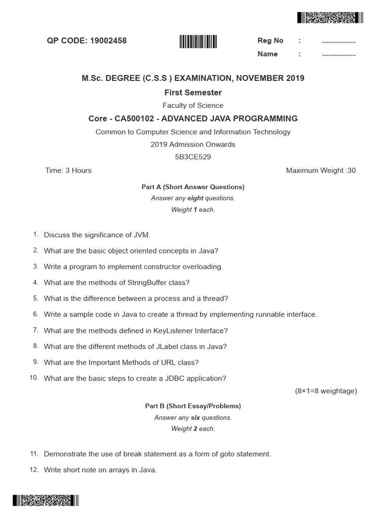 QP CODE: 19002458: Part A (Short Answer Questions) | PDF | Php | Java ...