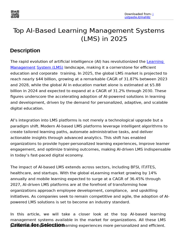 Top Learning Management Systems To Know in 2025 | PDF | Artificial ...